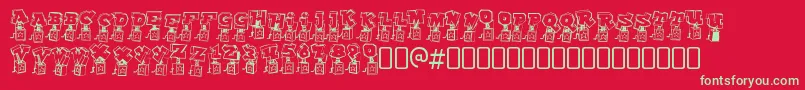 Fonte PopupfontioRegular – fontes verdes em um fundo vermelho