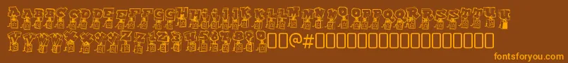 フォントPopupfontioRegular – オレンジ色の文字が茶色の背景にあります。