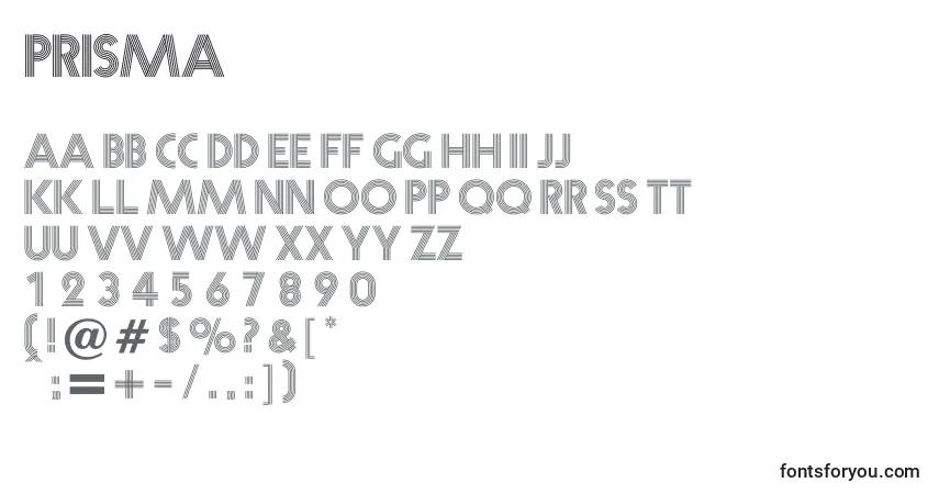 Prisma-fontti – aakkoset, numerot, erikoismerkit