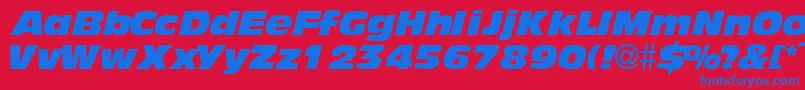AndyblackdbItalic-Schriftart – Blaue Schriften auf rotem Hintergrund