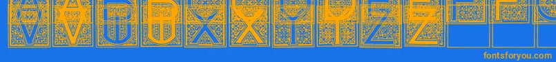 フォントMosaicI – オレンジ色の文字が青い背景にあります。