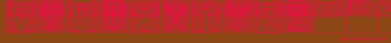 フォントMosaicI – 赤い文字が茶色の背景にあります。