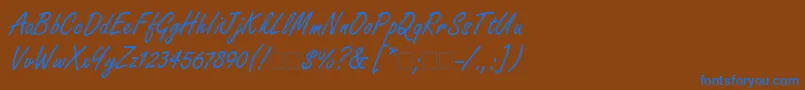Więcej informacji o czcionce FreestyleScriptLt Czcionka FreestyleScriptLt – niebieskie czcionki na brązowym tle