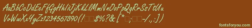 フォントFreestyleScriptLt – 緑色の文字が茶色の背景にあります。