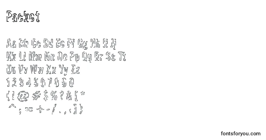 Czcionka Packet – alfabet, cyfry, specjalne znaki