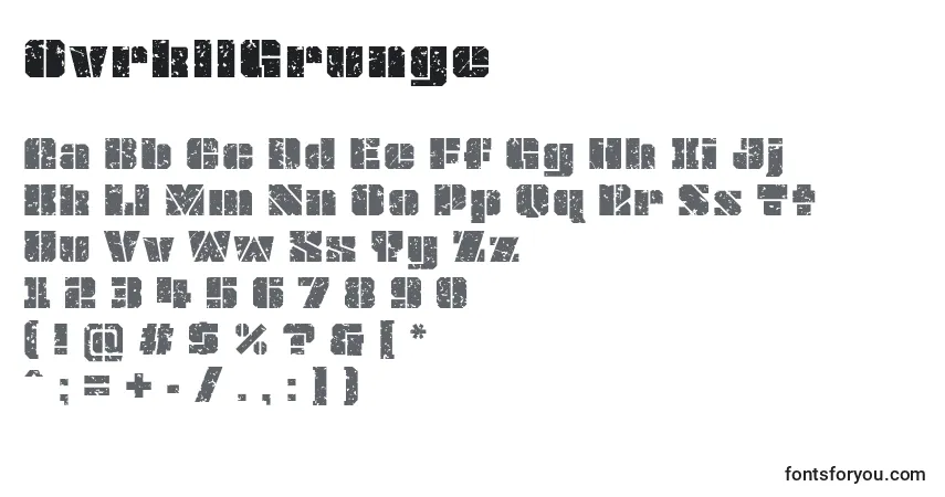 A fonte OvrkllGrunge – alfabeto, números, caracteres especiais