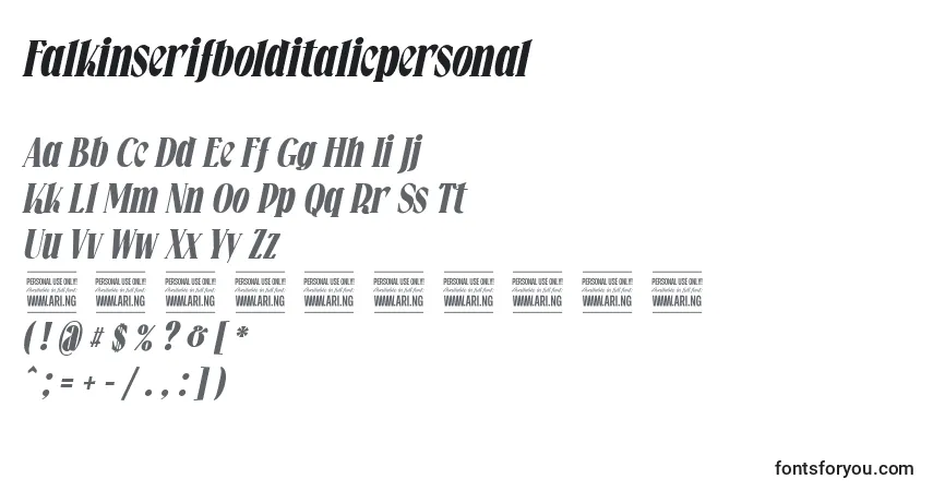 Шрифт Falkinserifbolditalicpersonal – алфавит, цифры, специальные символы