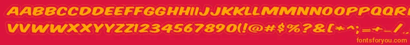 Komtitwr-Schriftart – Orangefarbene Schriften auf rotem Hintergrund