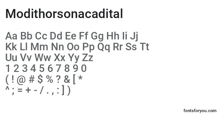 A fonte Modithorsonacadital – alfabeto, números, caracteres especiais