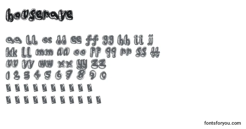 Schriftart Houserave – Alphabet, Zahlen, spezielle Symbole