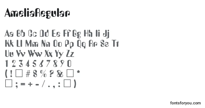 A fonte AmeliaRegular – alfabeto, números, caracteres especiais