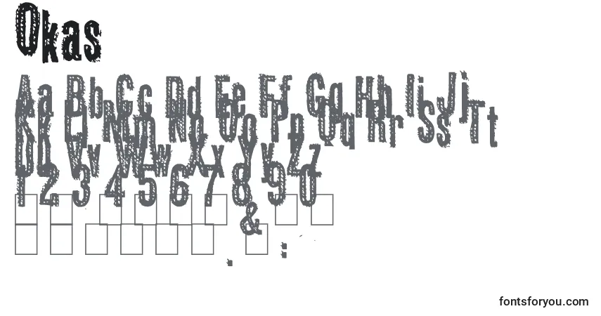 Schriftart Okas – Alphabet, Zahlen, spezielle Symbole