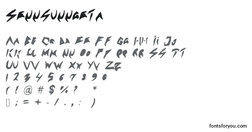 Czcionka Sennsunngeta – alfabet, cyfry, specjalne znaki