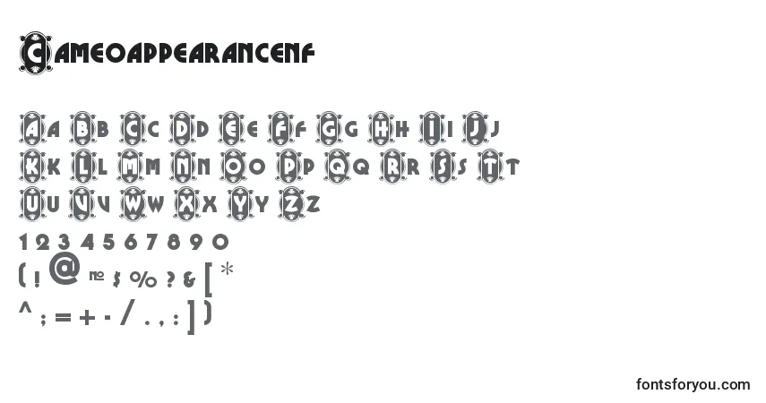 Schriftart Cameoappearancenf – Alphabet, Zahlen, spezielle Symbole