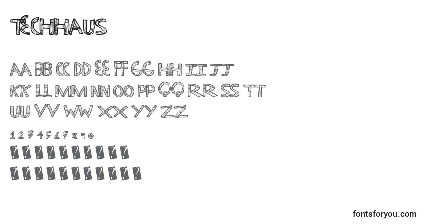 Schriftart Techhaus – Alphabet, Zahlen, spezielle Symbole