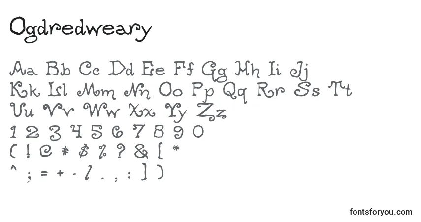 A fonte Ogdredweary – alfabeto, números, caracteres especiais