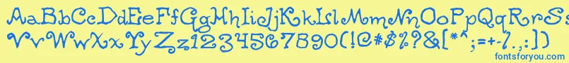 フォントOgdredweary – 青い文字が黄色の背景にあります。
