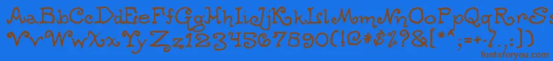 フォントOgdredweary – 茶色の文字が青い背景にあります。