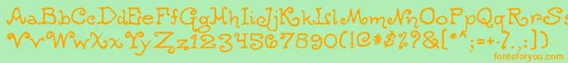 フォントOgdredweary – オレンジの文字が緑の背景にあります。