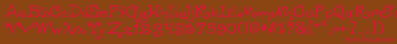 フォントOgdredweary – 赤い文字が茶色の背景にあります。