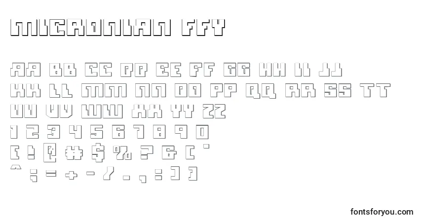 A fonte Micronian ffy – alfabeto, números, caracteres especiais