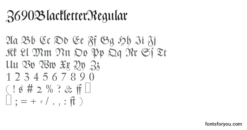 Schriftart Z690BlackletterRegular – Alphabet, Zahlen, spezielle Symbole