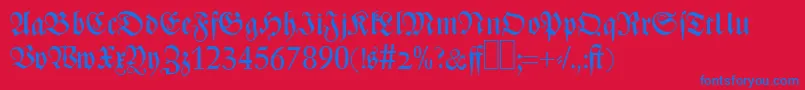 Z690BlackletterRegular-Schriftart – Blaue Schriften auf rotem Hintergrund