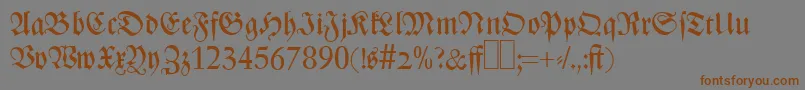 フォントZ690BlackletterRegular – 茶色の文字が灰色の背景にあります。