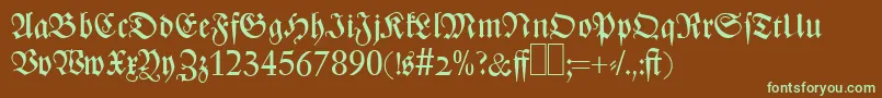 フォントZ690BlackletterRegular – 緑色の文字が茶色の背景にあります。