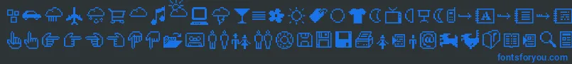Fonte CdIconspc – fontes azuis em um fundo preto