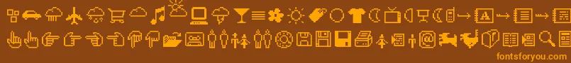 フォントCdIconspc – オレンジ色の文字が茶色の背景にあります。