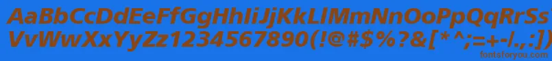 フォントForeignerBoldItalic – 茶色の文字が青い背景にあります。