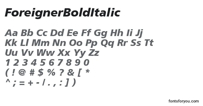 characters of foreignerbolditalic font, letter of foreignerbolditalic font, alphabet of  foreignerbolditalic font