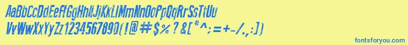 フォントNewPressErodedItalic – 青い文字が黄色の背景にあります。