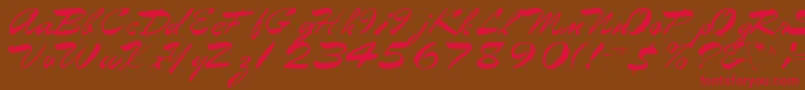 フォントEggshell61RegularTtcon – 赤い文字が茶色の背景にあります。