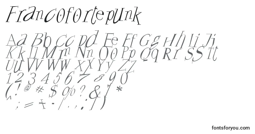 Schriftart Francofortepunk – Alphabet, Zahlen, spezielle Symbole