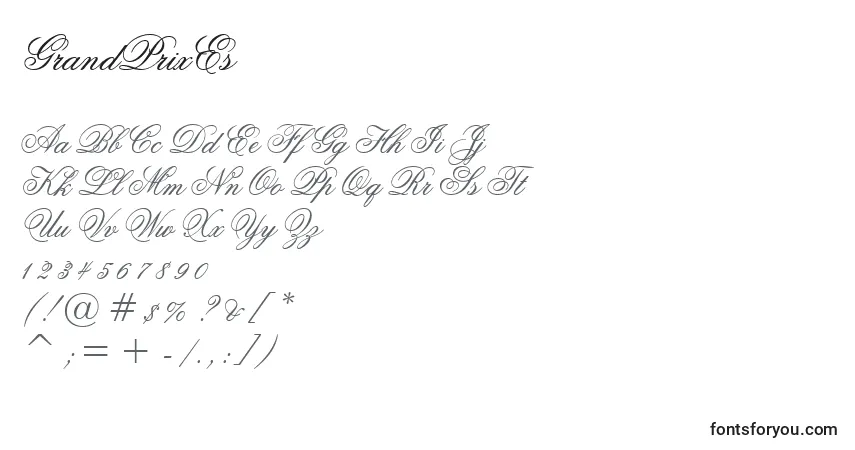 Schriftart GrandPrixEs – Alphabet, Zahlen, spezielle Symbole