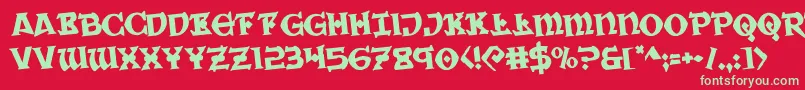 フォントWarpriestrotate – 赤い背景に緑の文字