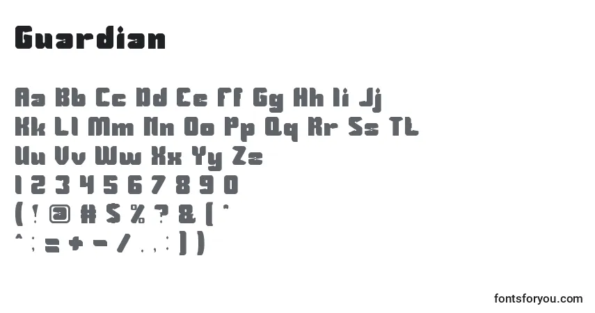 Schriftart Guardian – Alphabet, Zahlen, spezielle Symbole