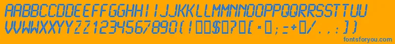 LcdmonoBold-Schriftart – Blaue Schriften auf orangefarbenem Hintergrund