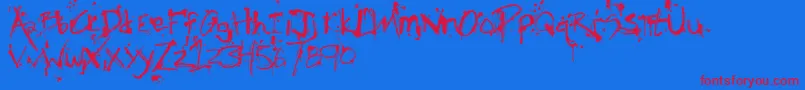 FhObscene-Schriftart – Rote Schriften auf blauem Hintergrund