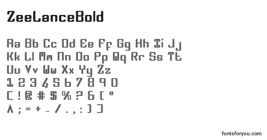 Шрифт ZeeLanceBold – алфавит, цифры, специальные символы