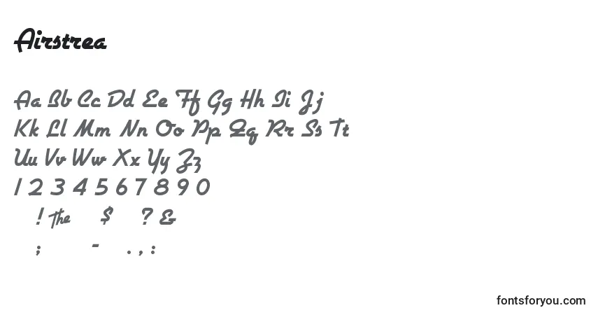 Czcionka Airstrea – alfabet, cyfry, specjalne znaki