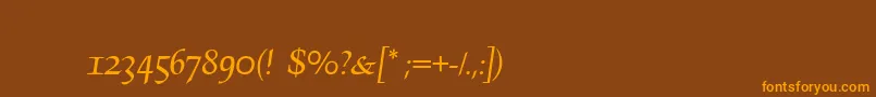 AsturiaScript-Schriftart – Orangefarbene Schriften auf braunem Hintergrund