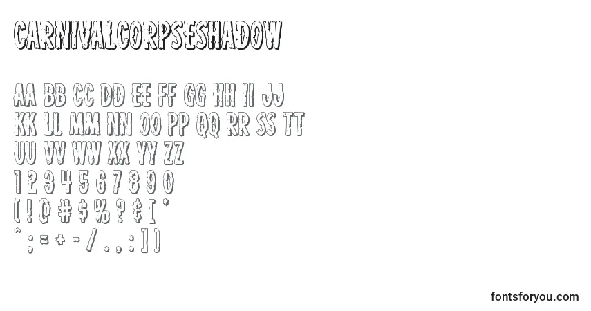 Fuente Carnivalcorpseshadow - alfabeto, números, caracteres especiales