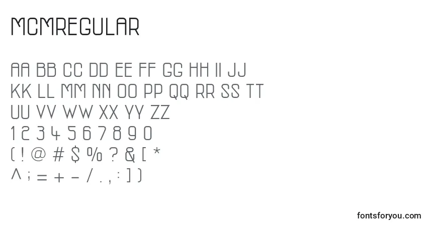 A fonte McmRegular – alfabeto, números, caracteres especiais