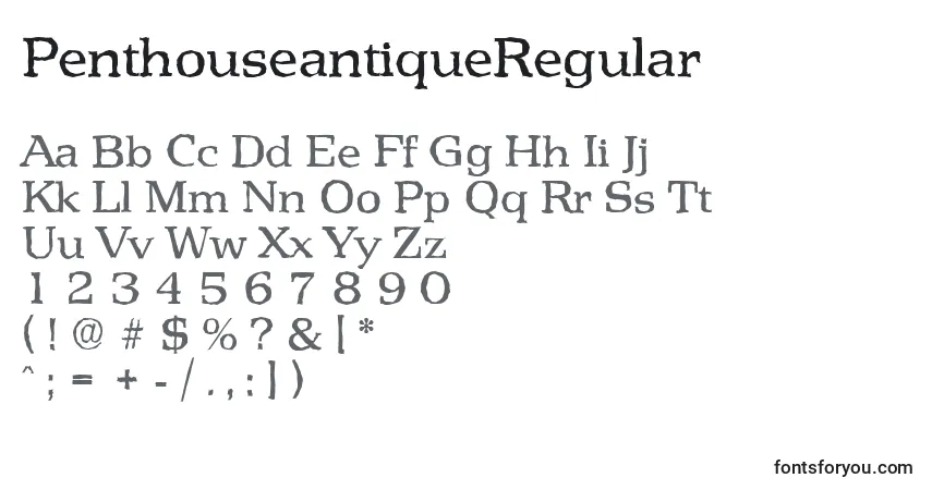 Шрифт PenthouseantiqueRegular – алфавит, цифры, специальные символы