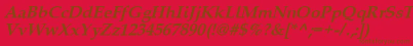 Queensbi-Schriftart – Braune Schriften auf rotem Hintergrund