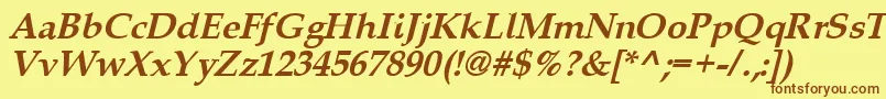 Queensbi-Schriftart – Braune Schriften auf gelbem Hintergrund