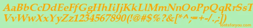 フォントQueensbi – オレンジの文字が緑の背景にあります。
